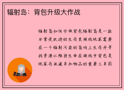 辐射岛：背包升级大作战